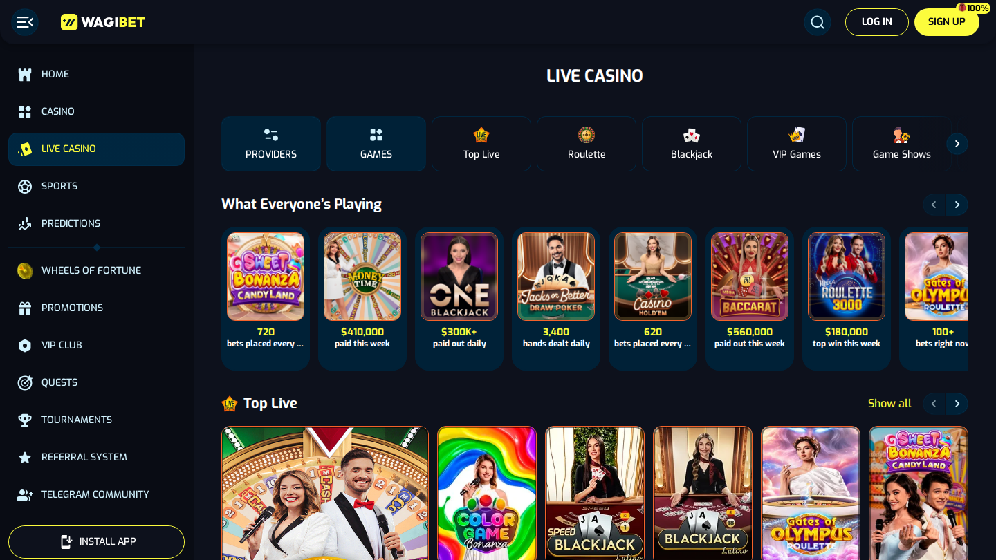 Live and Table Games at Wagibet